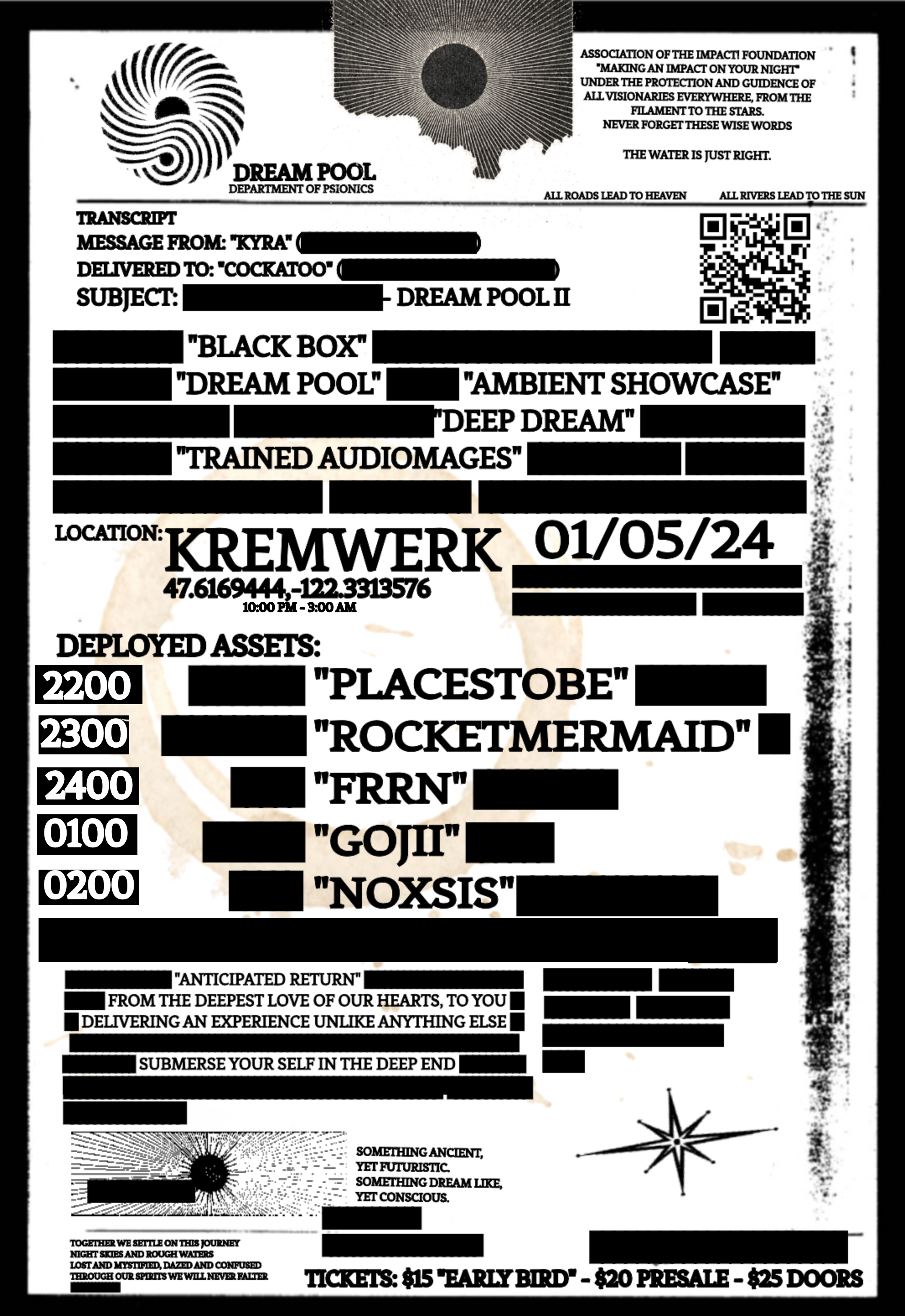 This is a poster for Dream Pool 2 held on January 5th at Kremwerk from 10pm to 3am
